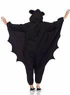 Fladdermus, Kigurumi maskerad-jumpsuit (unisex) med dragkedja på framsidan, huva, vingar och öron